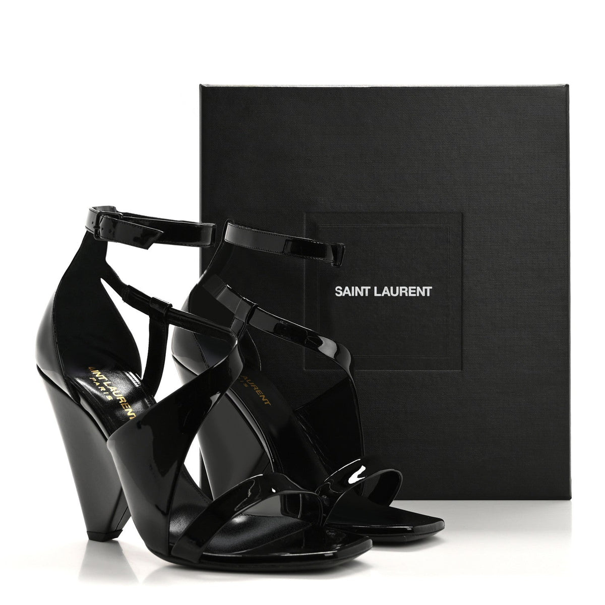 Patent Niki Crossed 105 Sandals 38.5 Black