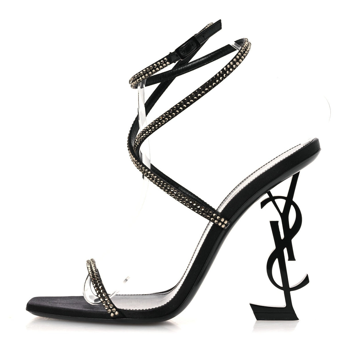 Crepe Satin Strass Opyum 110 Sandals 39.5 Black