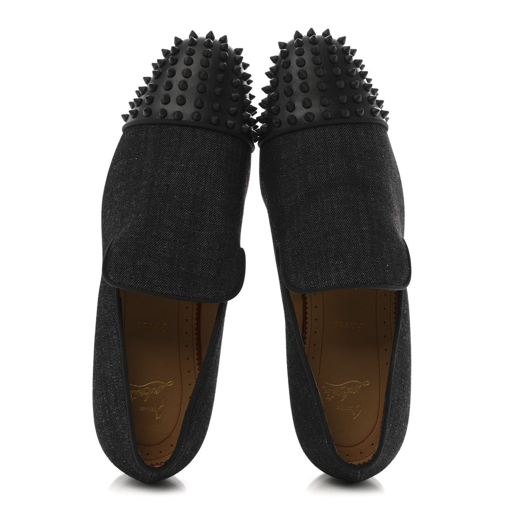 Mens Matte Denim Spooky Spike Flat Loafers 45 Black