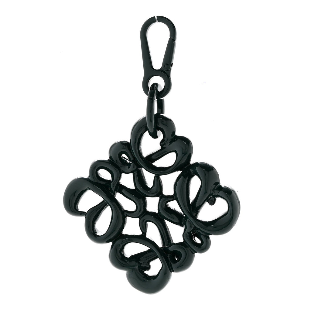 Varnished Metal Anagram Bag Charm Key Holder Dark Green