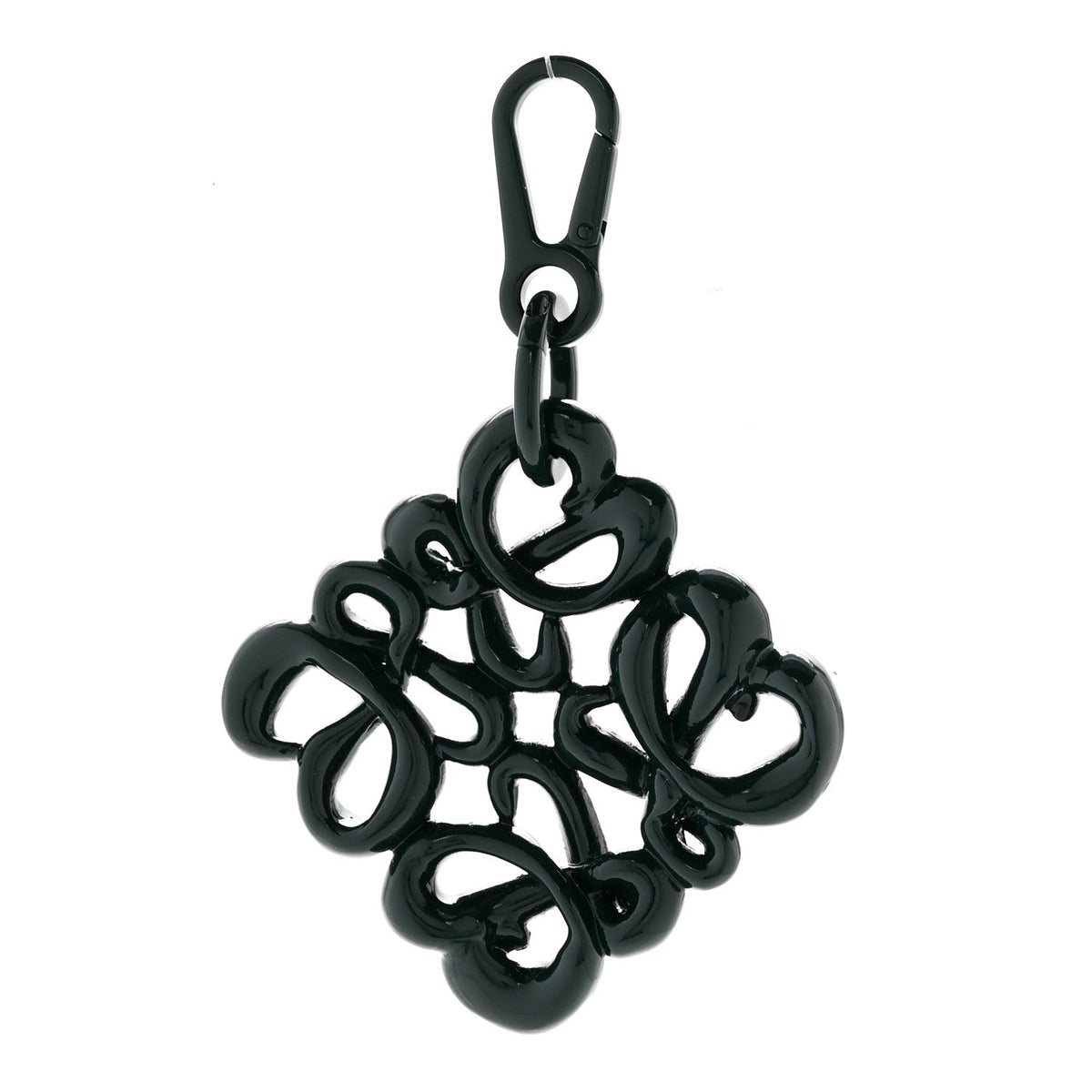 Varnished Metal Anagram Bag Charm Key Holder Dark Green