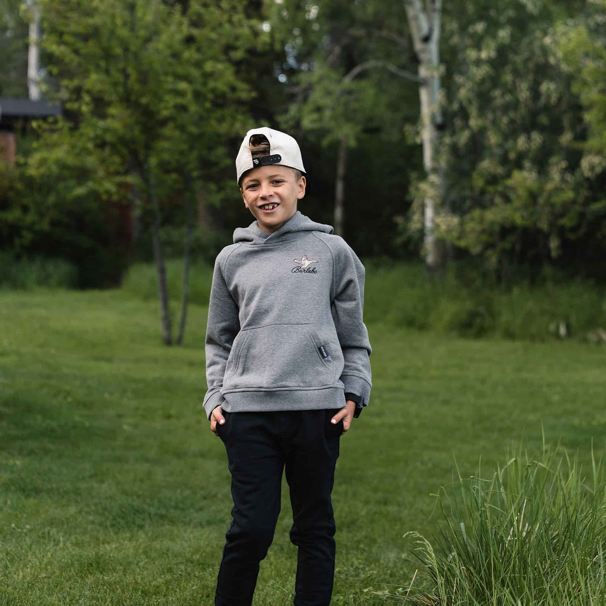 Youth Fleece Hoodie - Ducks Flying In - Dark Heather Grey