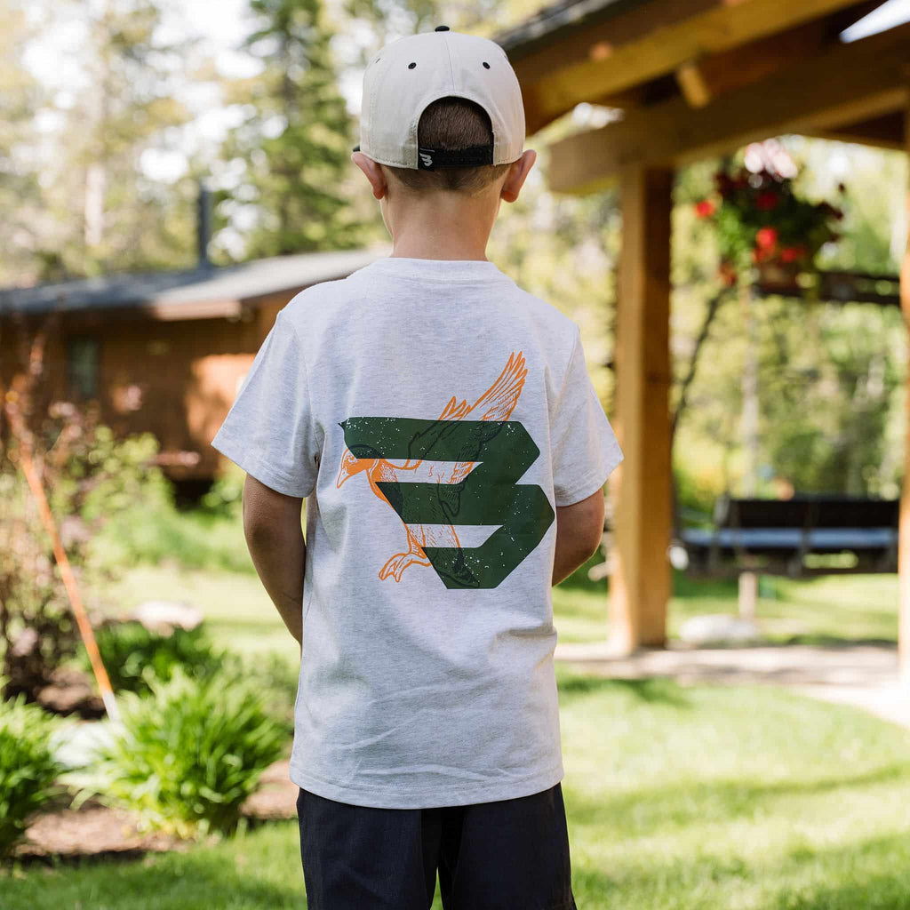 Youth Short Sleeve Tee - Duck Flying B - Green Logo - Oatmeal