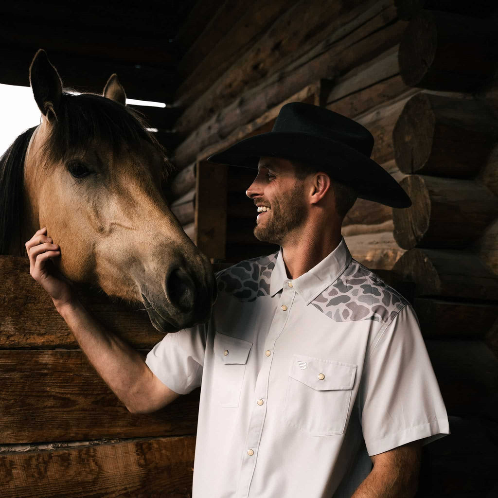 Performance Western Shirt - Bird SZN - Light Grey & Classic Deer Camo