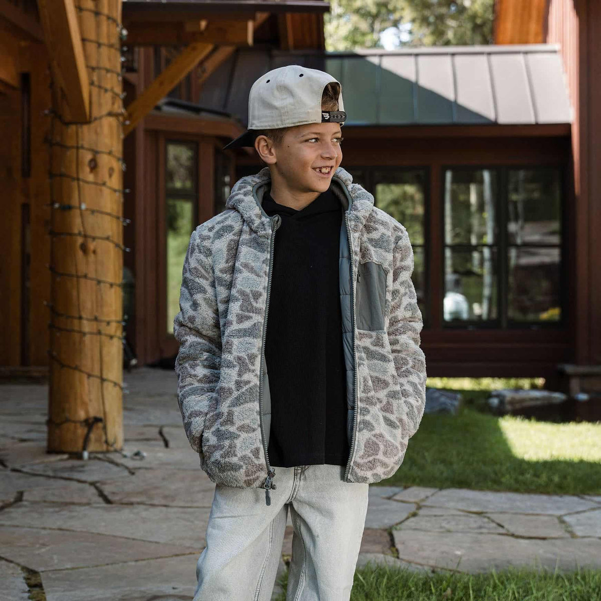 Youth Mountain Fleece - Reversible Hoodie Jacket - Classic Deer Camo