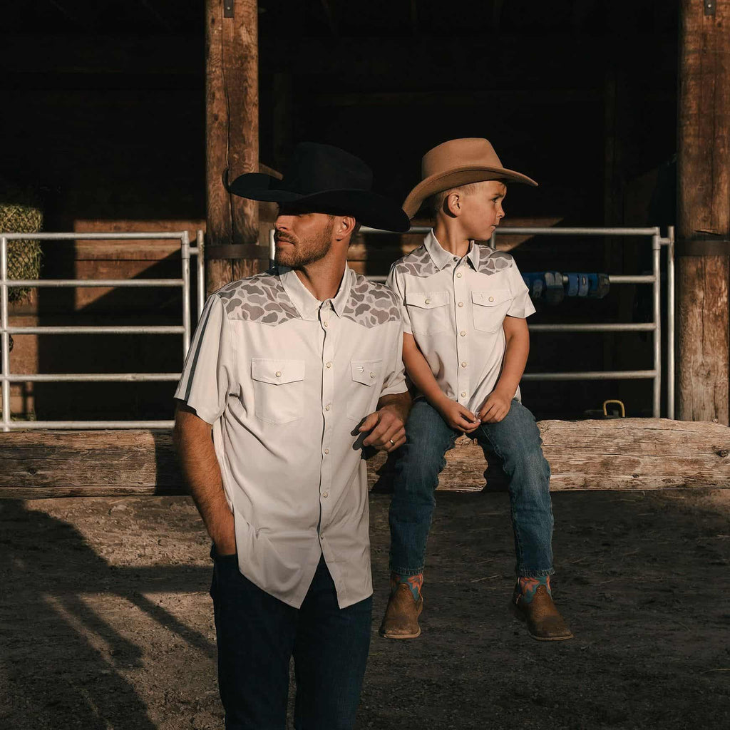 Youth Performance Western Shirt - Bird SZN - Light Grey & Classic Deer Camo