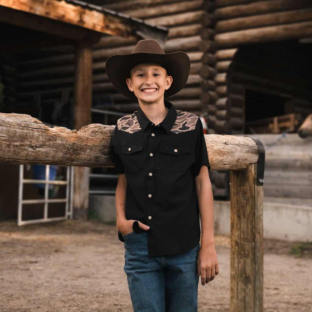 Youth Performance Western Shirt - Deer SZN - Black & Gauge Camo