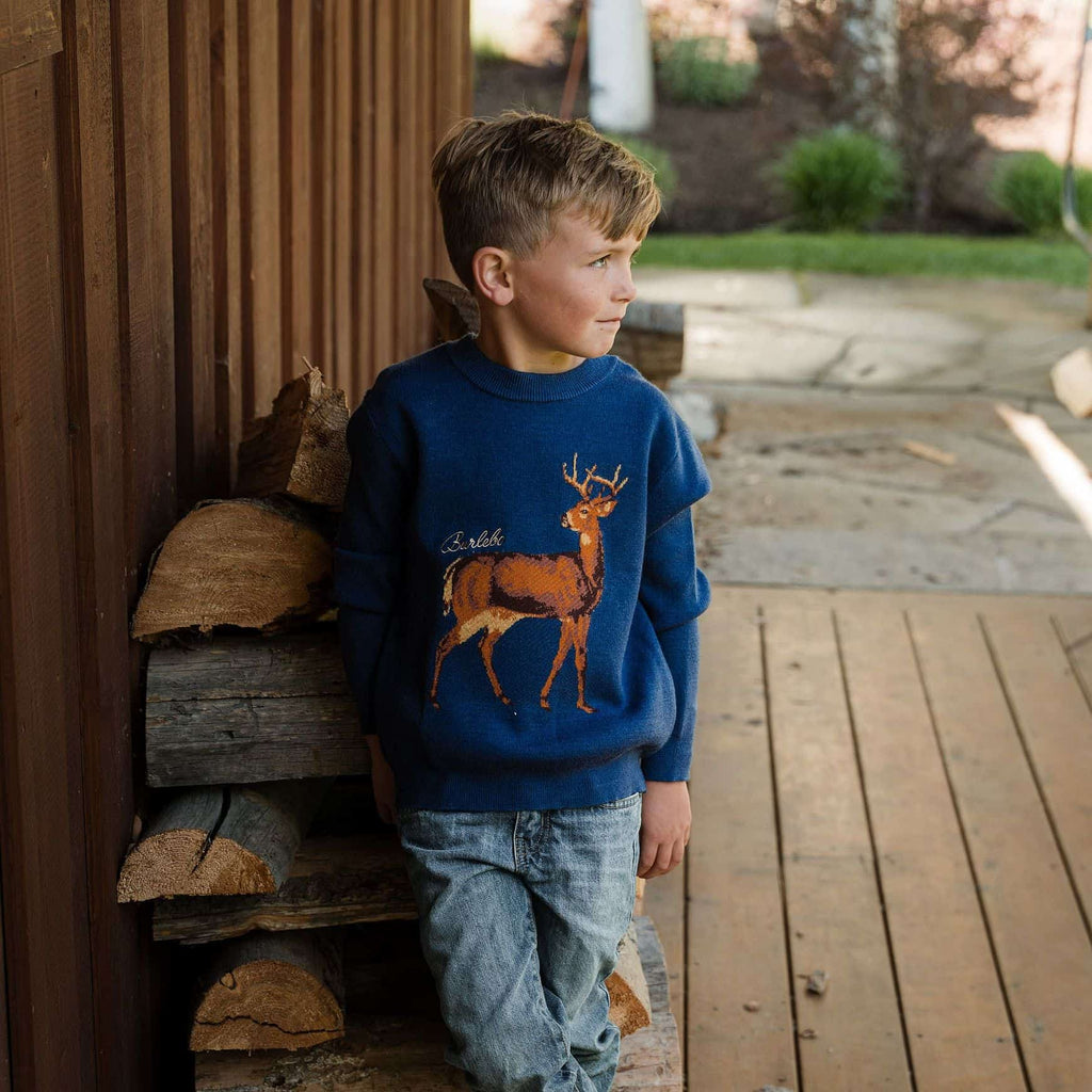 Youth Cabin Sweater - Navy Deer