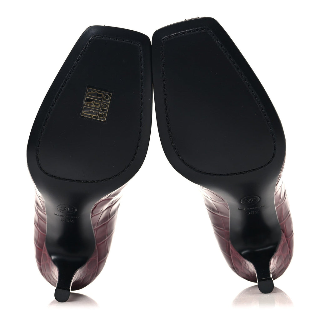 Crocodile Embossed Patent Calfskin Pumps 38.5 Burgundy Black