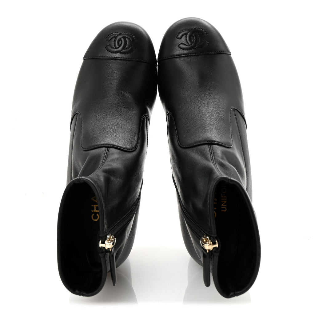 Stretch Lambskin Cap Toe CC Short Boots 35 Black