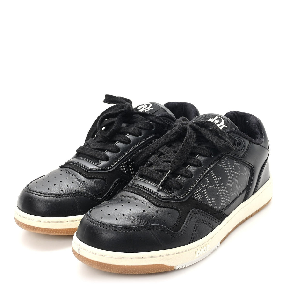 Smooth Calfskin Oblique Perforated Mens B27 Low Top Sneakers 39 Black Grey