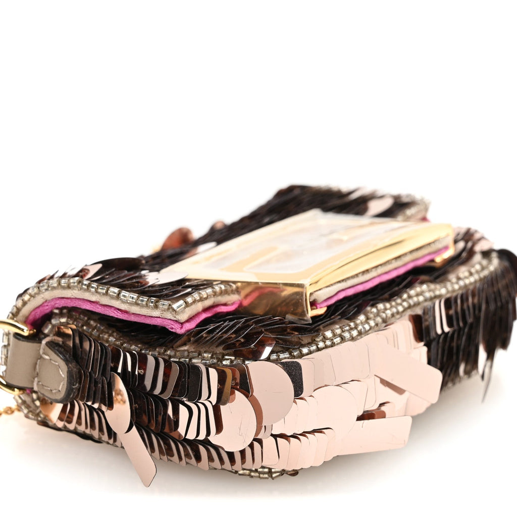 Sequin Paillettes Shiny Nappa Sex and the City Nano Maxi Buckle Baguette Charm Tortora