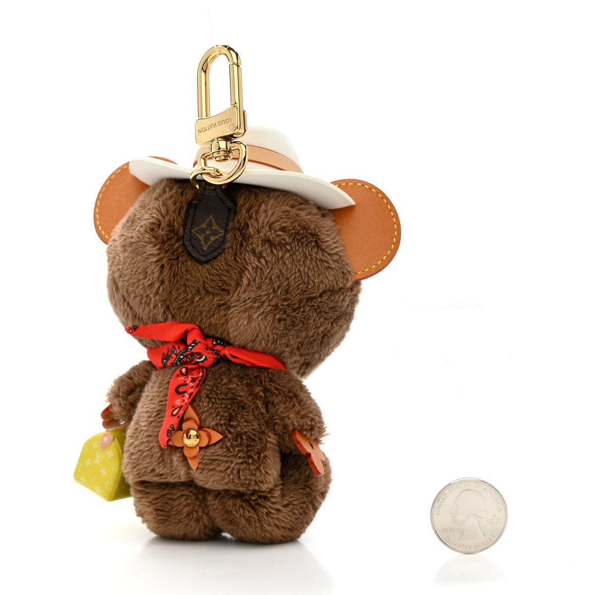 Faux Fur LV Louis Bear Western Bag Charm Key Holder Red