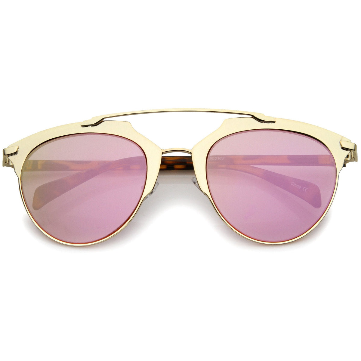 Modern Metallic Frame Mirrored Lens Pantos Aviator Sunglasses A317