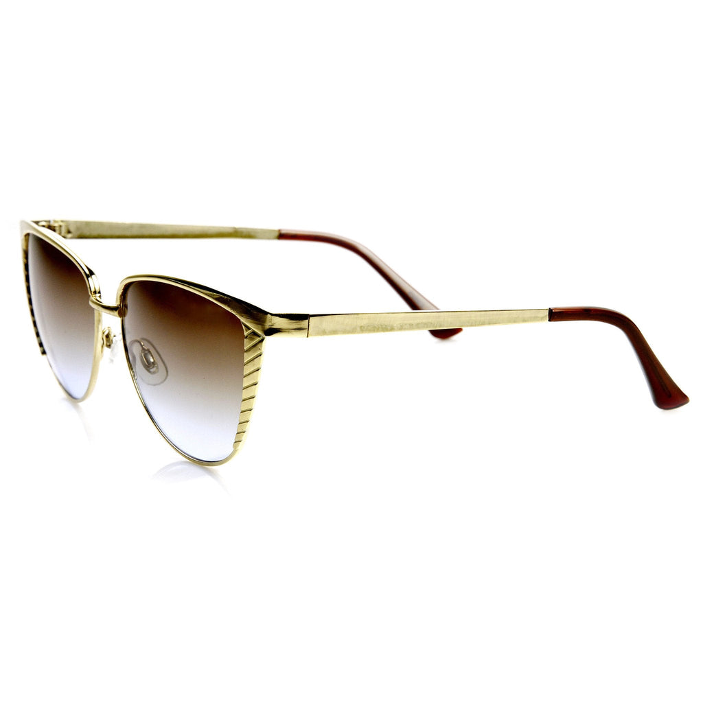 Trendy Womens Oversize Metal Engraved Cat Eye Sunglasses 9326