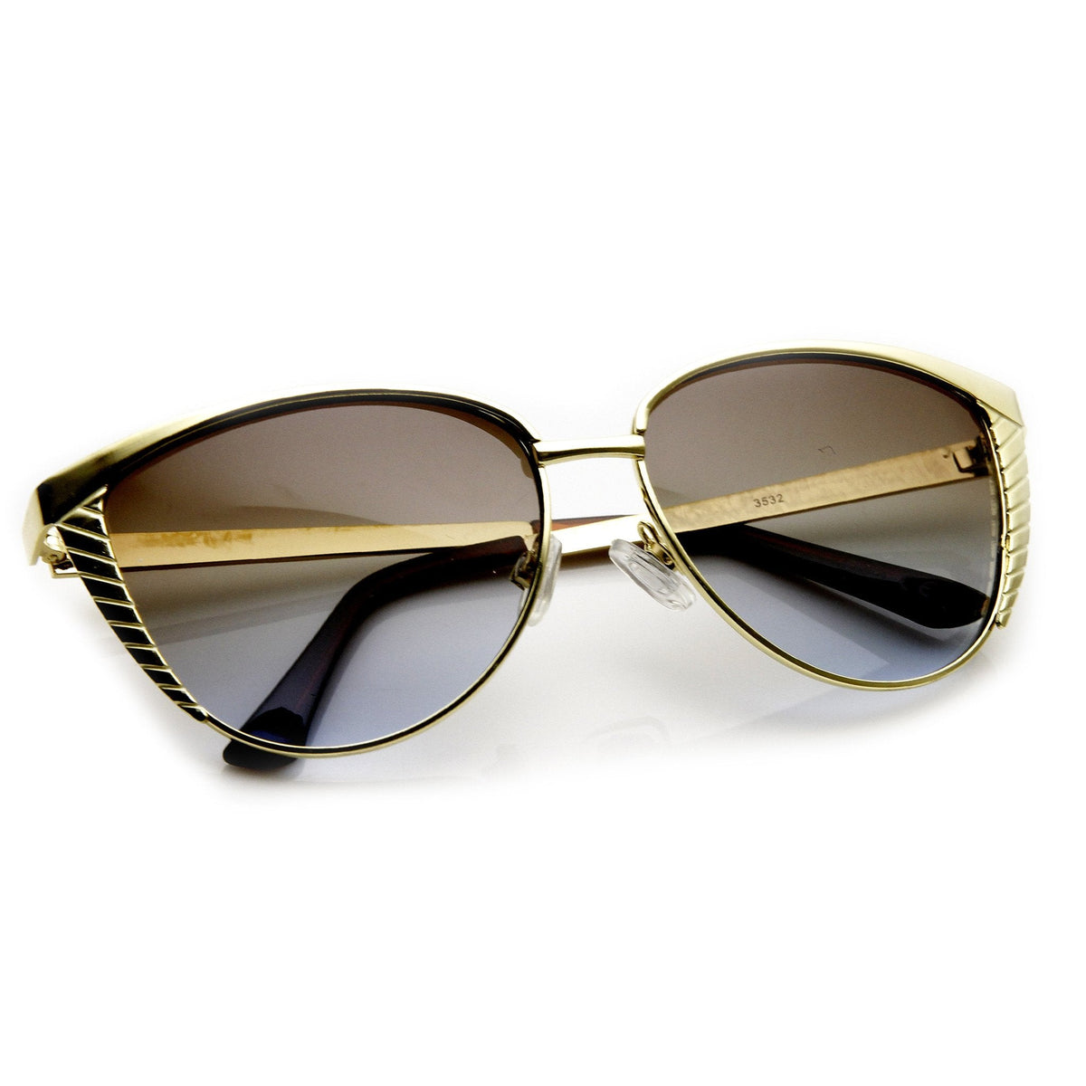 Trendy Womens Oversize Metal Engraved Cat Eye Sunglasses 9326