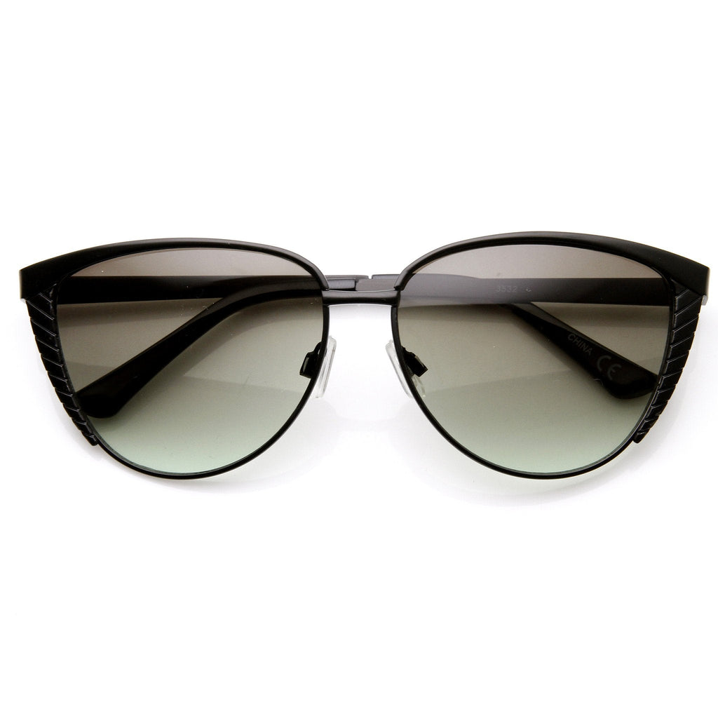 Trendy Womens Oversize Metal Engraved Cat Eye Sunglasses 9326
