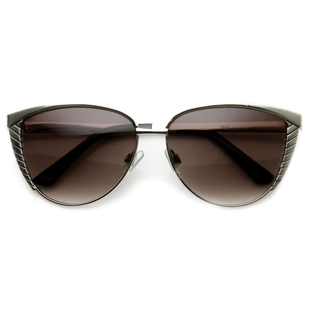 Trendy Womens Oversize Metal Engraved Cat Eye Sunglasses 9326