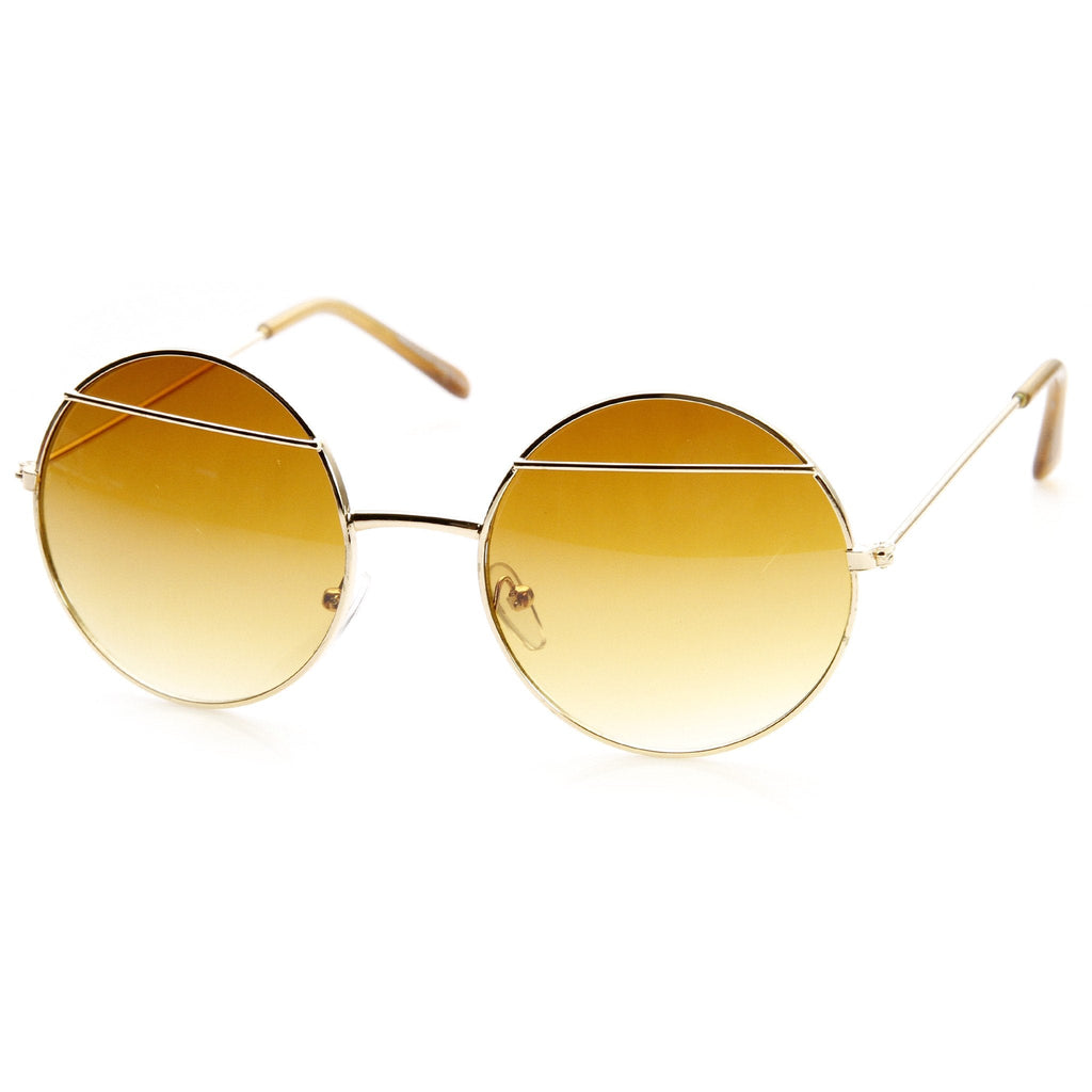 Trendy Womens Round Fashion Eyelid Metal Sunglasses 9393