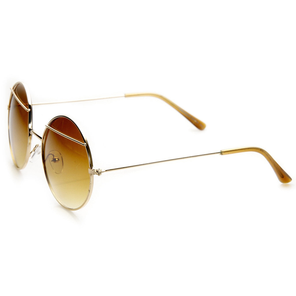 Trendy Womens Round Fashion Eyelid Metal Sunglasses 9393