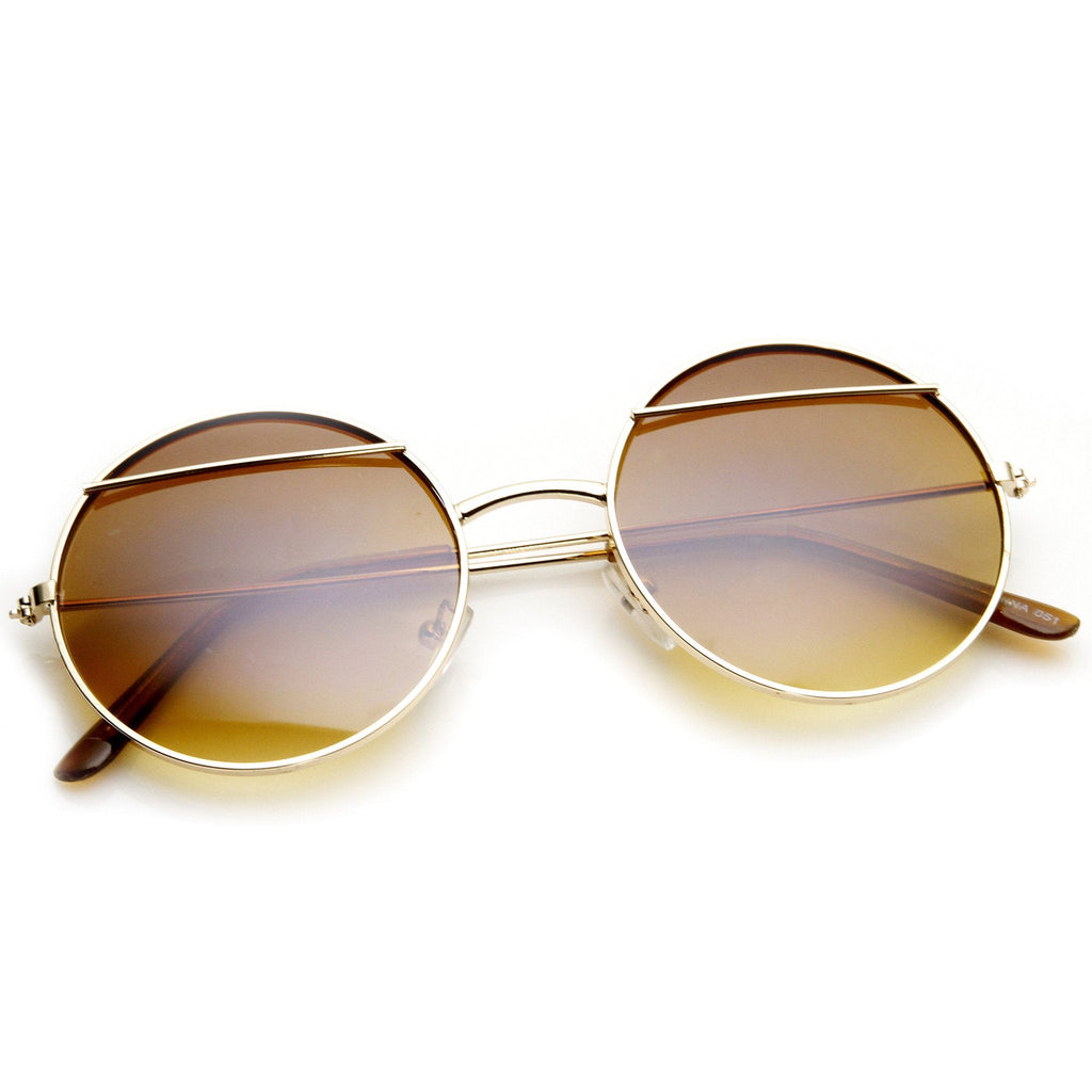 Trendy Womens Round Fashion Eyelid Metal Sunglasses 9393