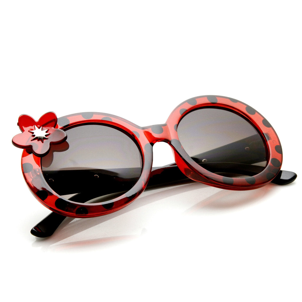 Womens Oversize Round Flower Lady Bug Print Sunglasses 9335
