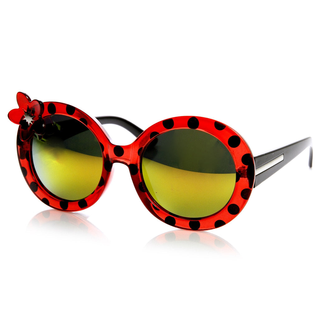 Womens Oversize Round Flower Lady Bug Print Sunglasses 9335