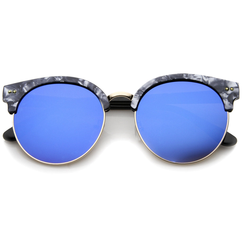Oversize Half Frame Marble Moon Cut Mirror Lens Sunglasses A244
