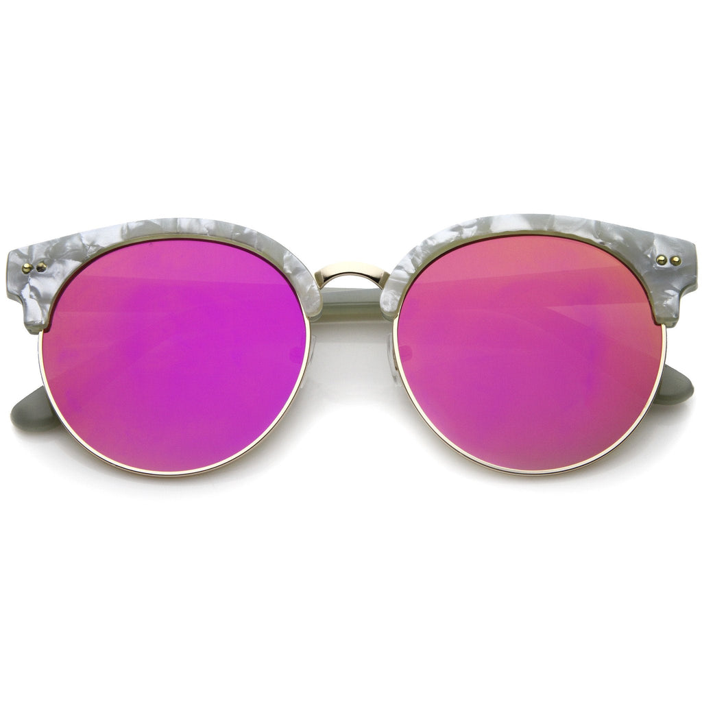 Oversize Half Frame Marble Moon Cut Mirror Lens Sunglasses A244