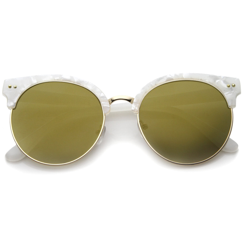 Oversize Half Frame Marble Moon Cut Mirror Lens Sunglasses A244