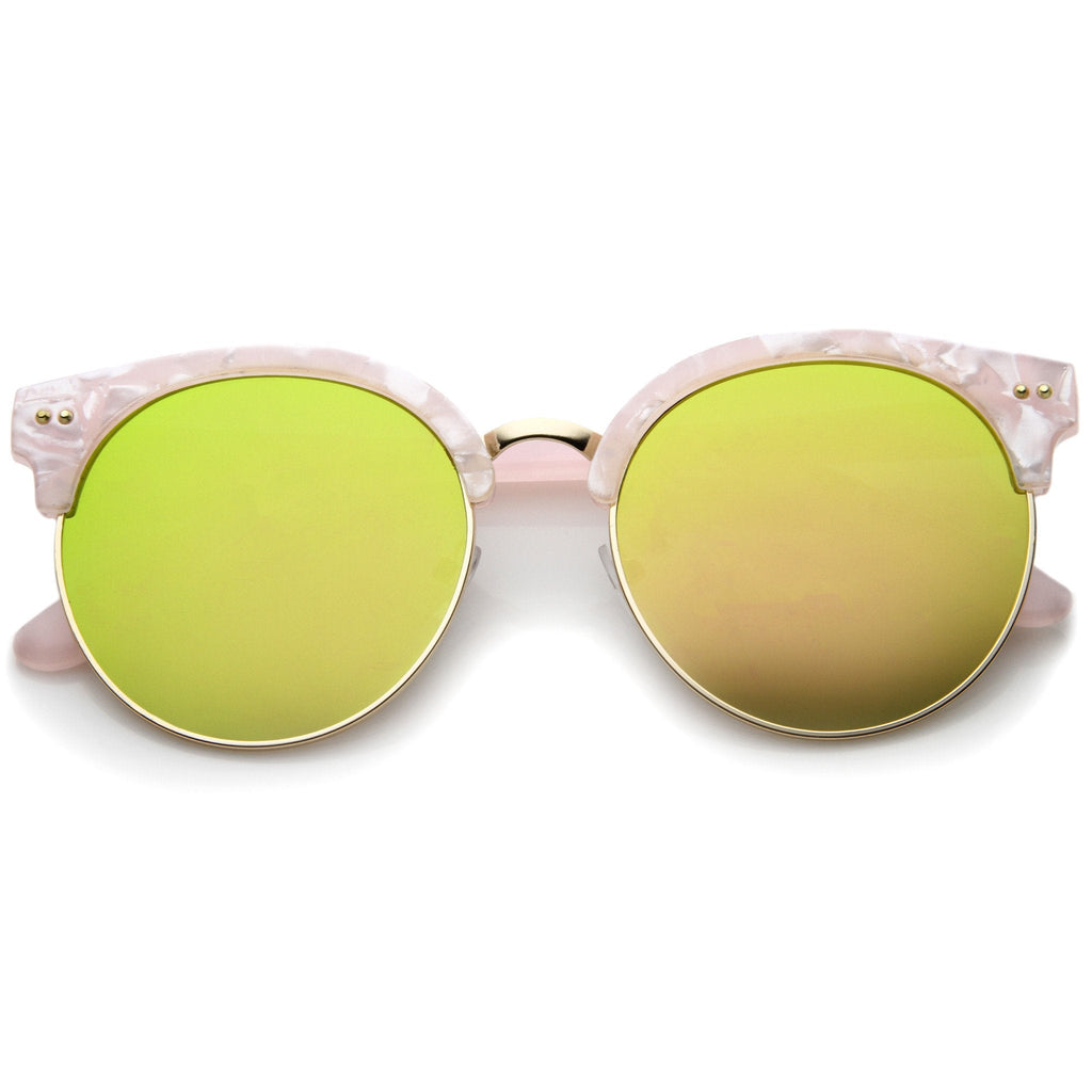 Oversize Half Frame Marble Moon Cut Mirror Lens Sunglasses A244