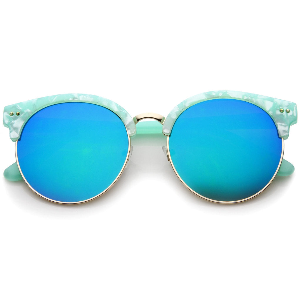 Oversize Half Frame Marble Moon Cut Mirror Lens Sunglasses A244