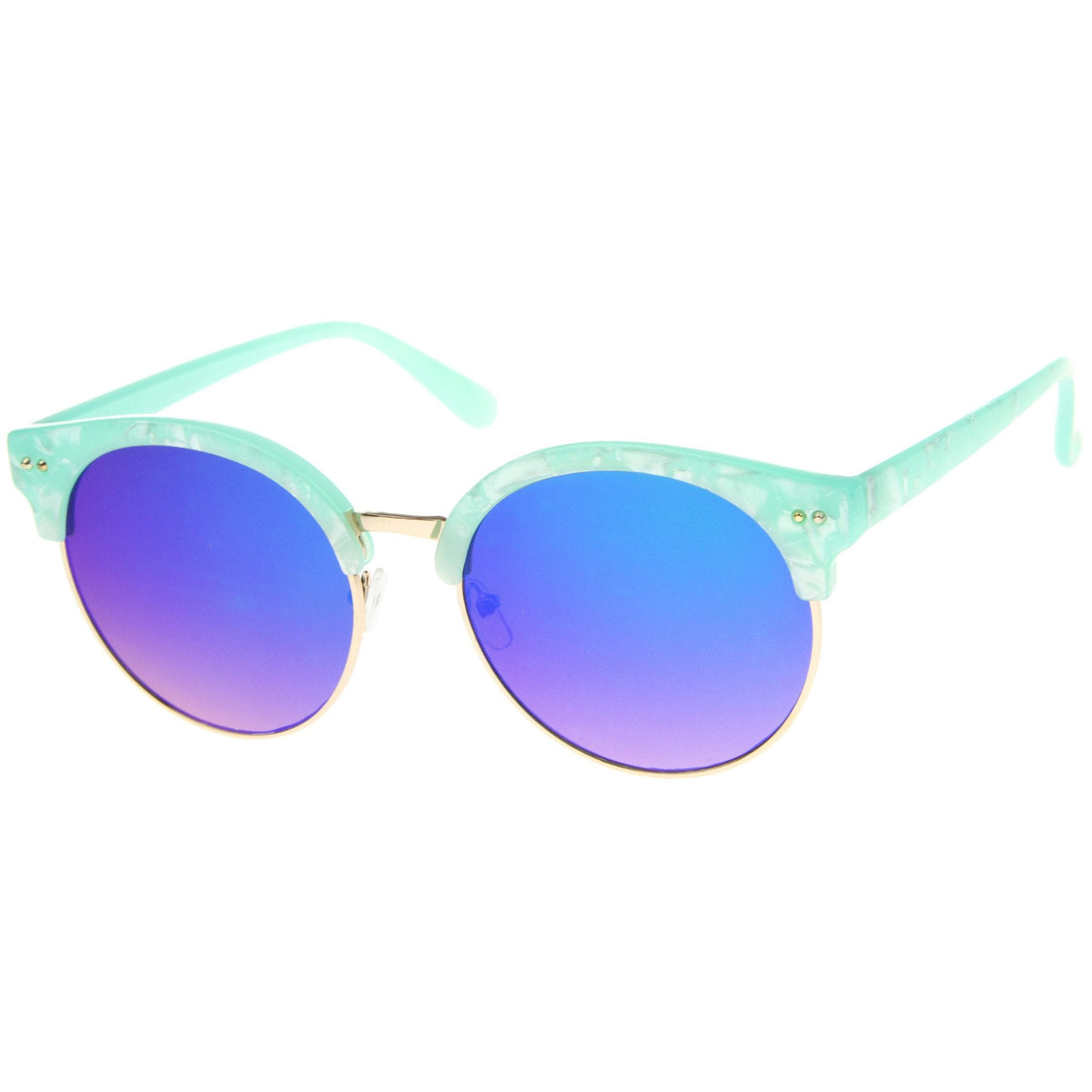 Oversize Half Frame Marble Moon Cut Mirror Lens Sunglasses A244