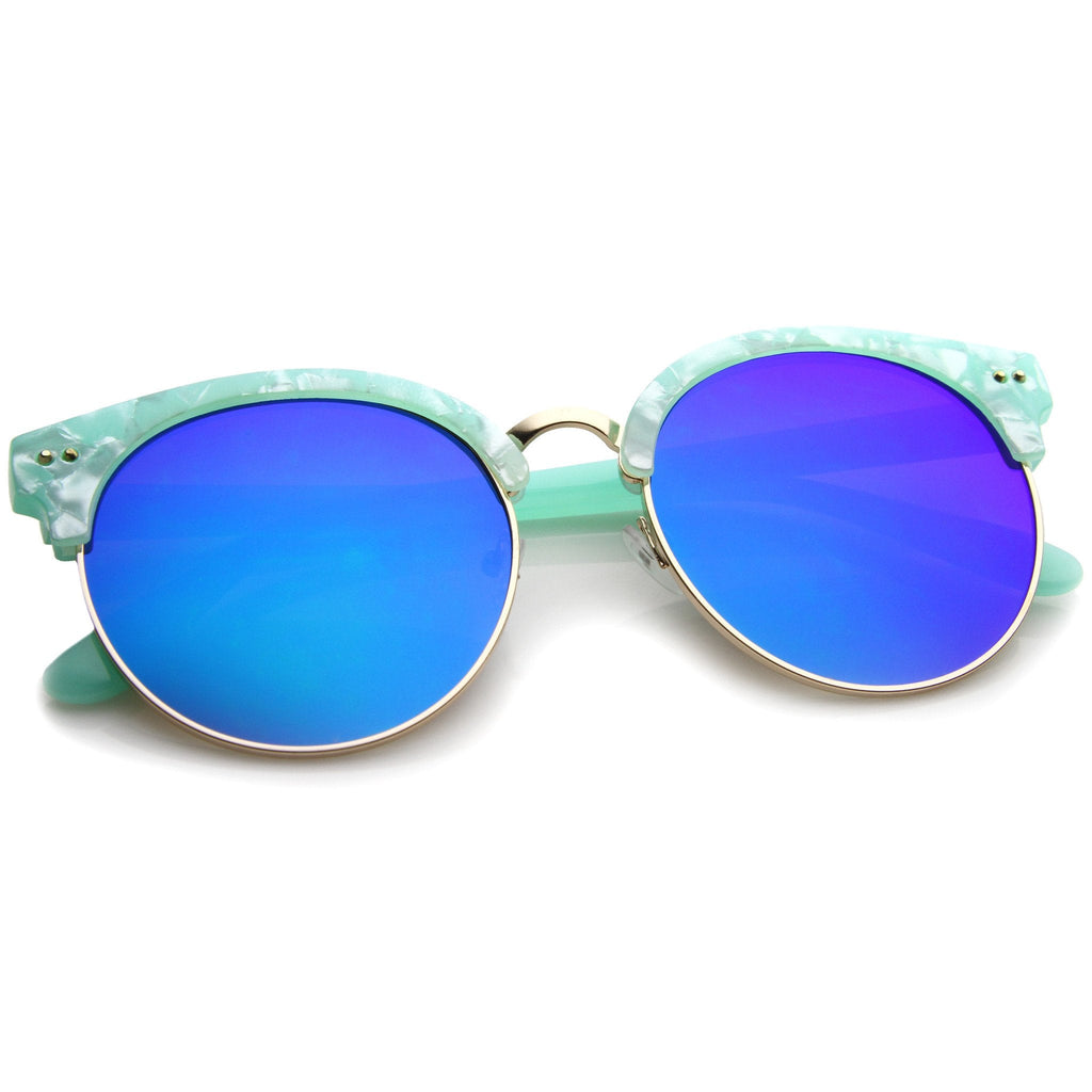 Oversize Half Frame Marble Moon Cut Mirror Lens Sunglasses A244