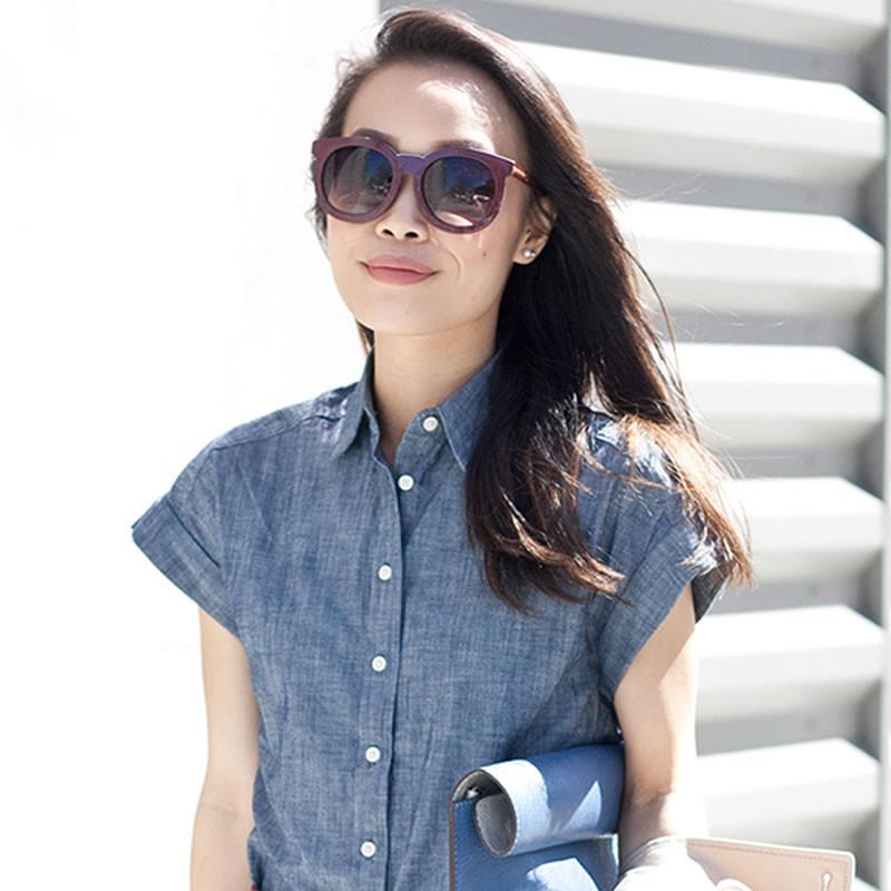 Women's Oversize Round Horned Rim Flat Front Sunglasses A138