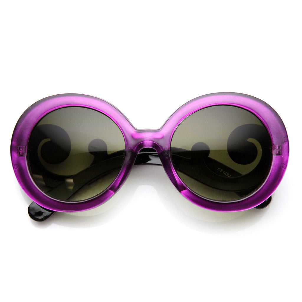 Trendy Women's Fashion Swirl Temple Round Sunglasses 9347