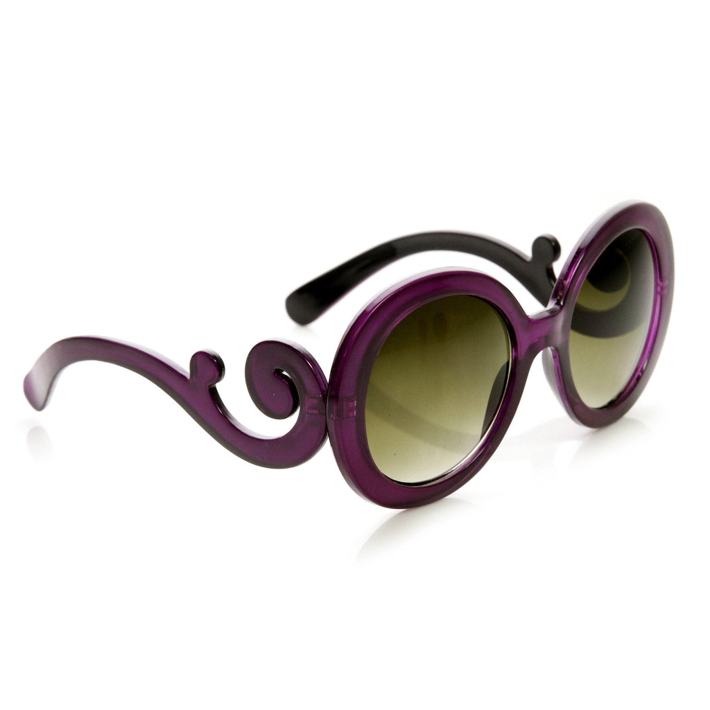 Trendy Women's Fashion Swirl Temple Round Sunglasses 9347