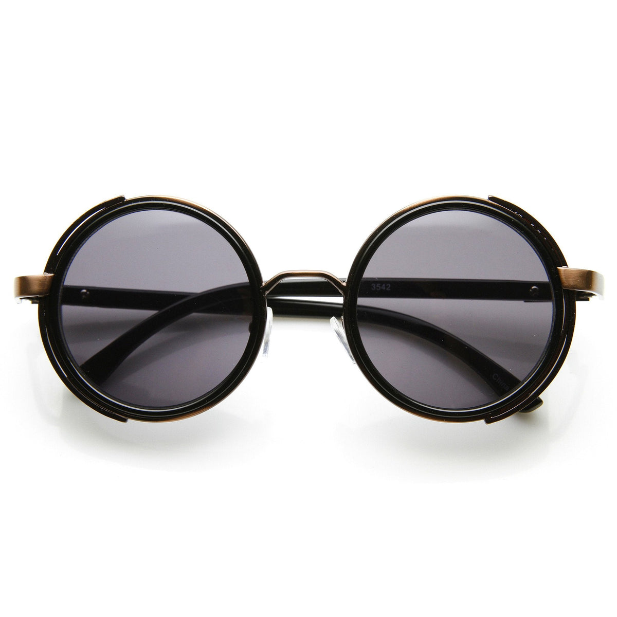 Steampunk Studio Cover Faux Leather Shield Round Sunglasses