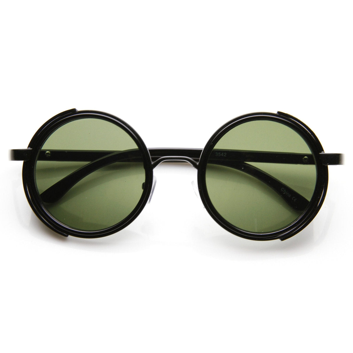 Steampunk Studio Cover Faux Leather Shield Round Sunglasses