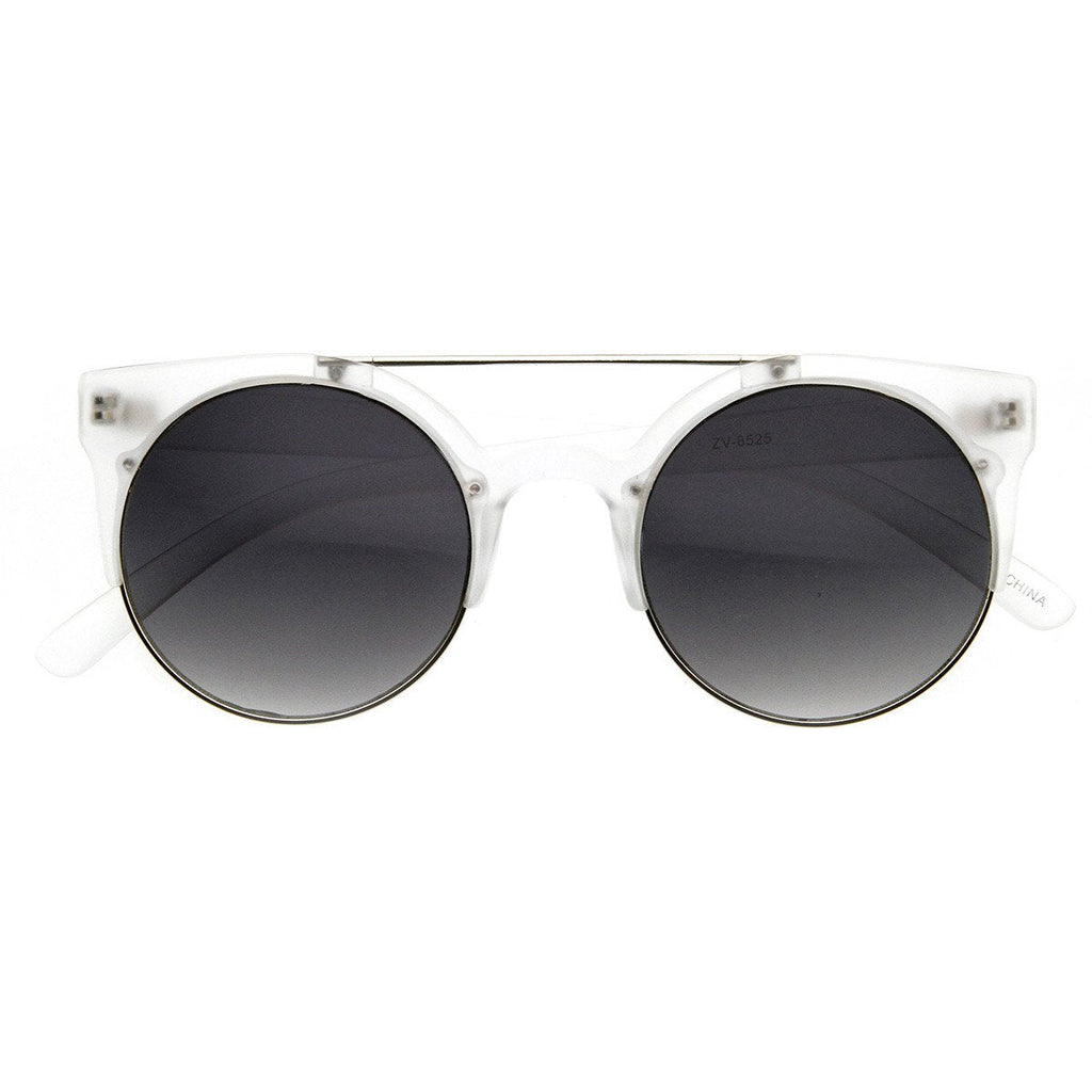 Designer Retro Circle Super Half Frame Flat Bar Sunglasses 8525