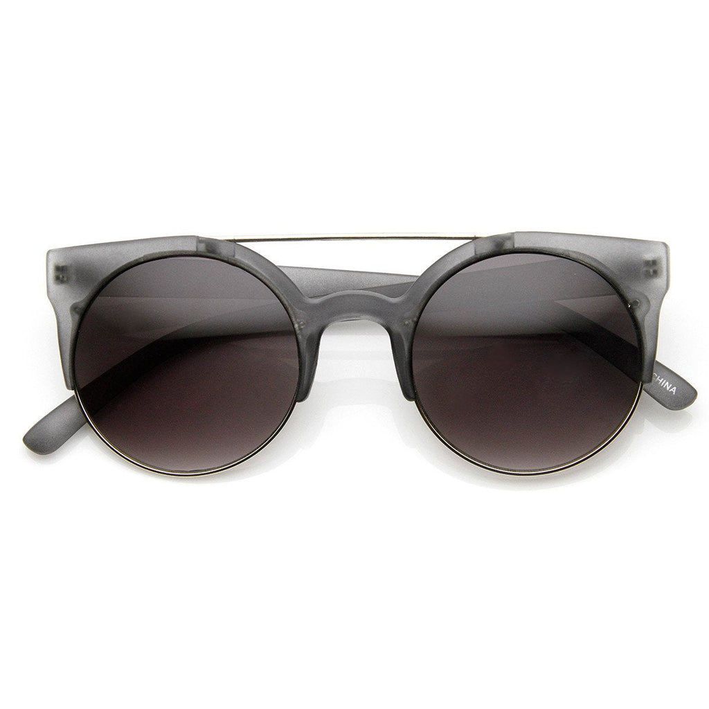 Designer Retro Circle Super Half Frame Flat Bar Sunglasses 8525