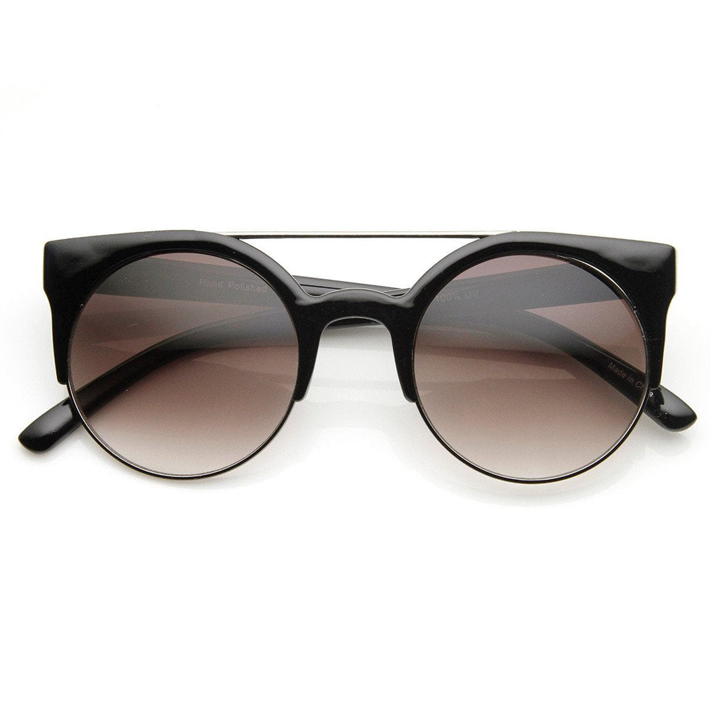 Designer Retro Circle Super Half Frame Flat Bar Sunglasses 8525