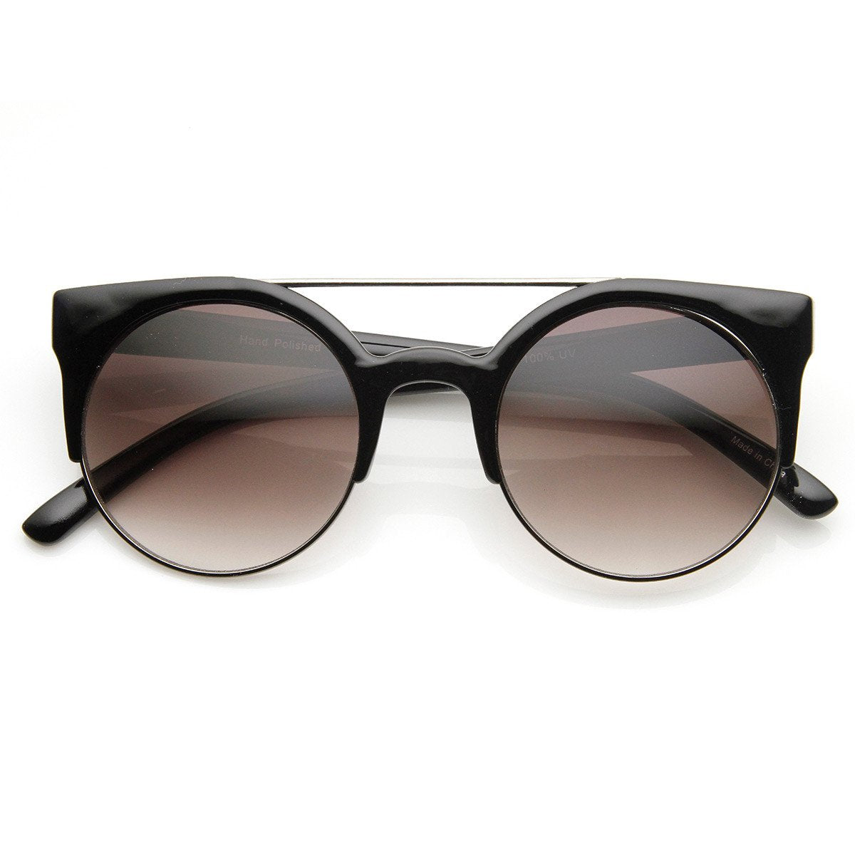 Designer Retro Circle Super Half Frame Flat Bar Sunglasses 8525