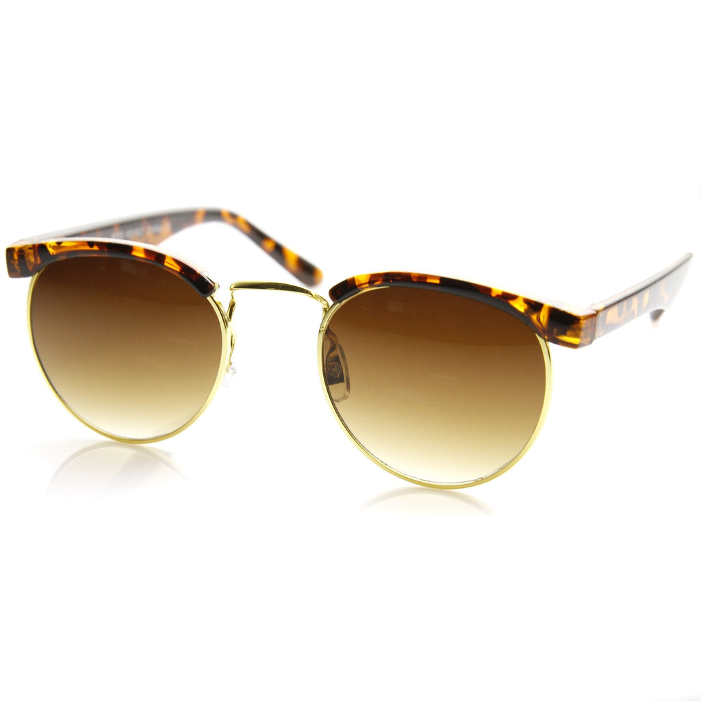 Dapper Vintage Inspired Indie Half Frame Round Sunglasses 9455