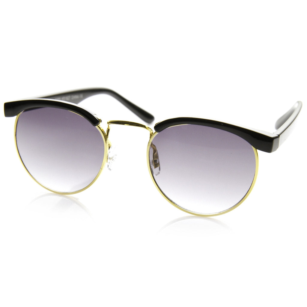 Dapper Vintage Inspired Indie Half Frame Round Sunglasses 9455