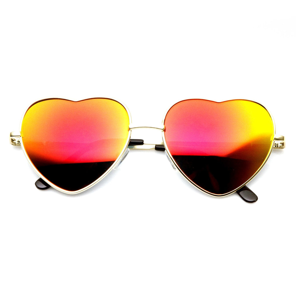 Women's Heart Shape Metal With Mirrored Lens Sunglasses 9436