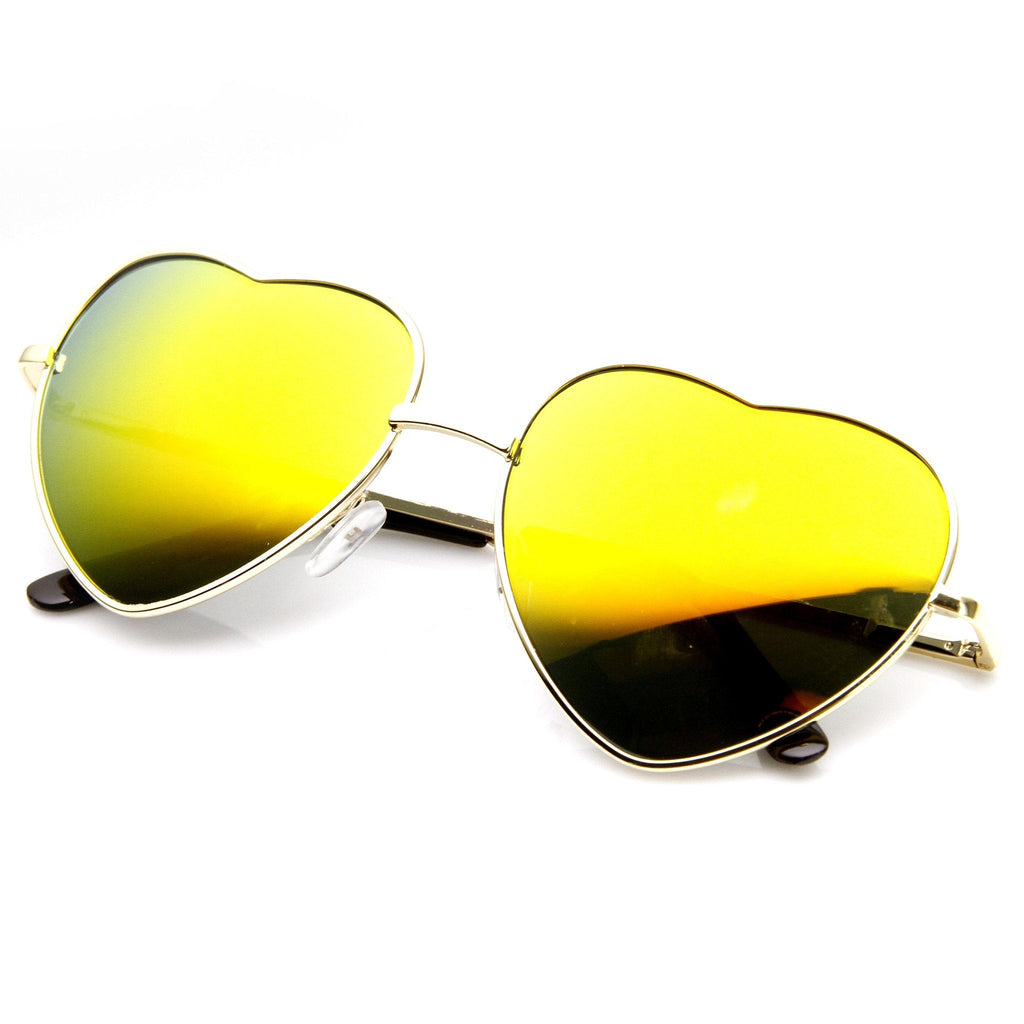 Women's Heart Shape Metal With Mirrored Lens Sunglasses 9436