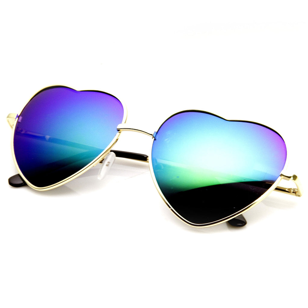 Women's Heart Shape Metal With Mirrored Lens Sunglasses 9436