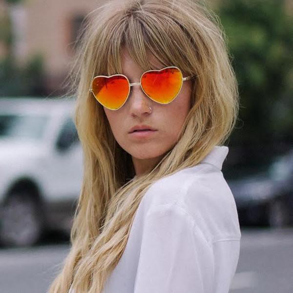 Women's Heart Shape Metal With Mirrored Lens Sunglasses 9436