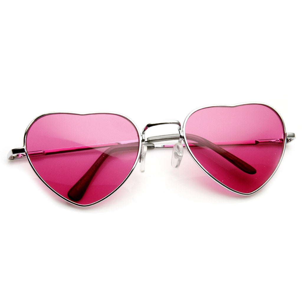 Cute Womens Heart Shaped Metal Sunglasses With Color Lenses 9416